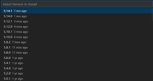 Screenshot shows versions other than the latest version of Visual Studio Code.